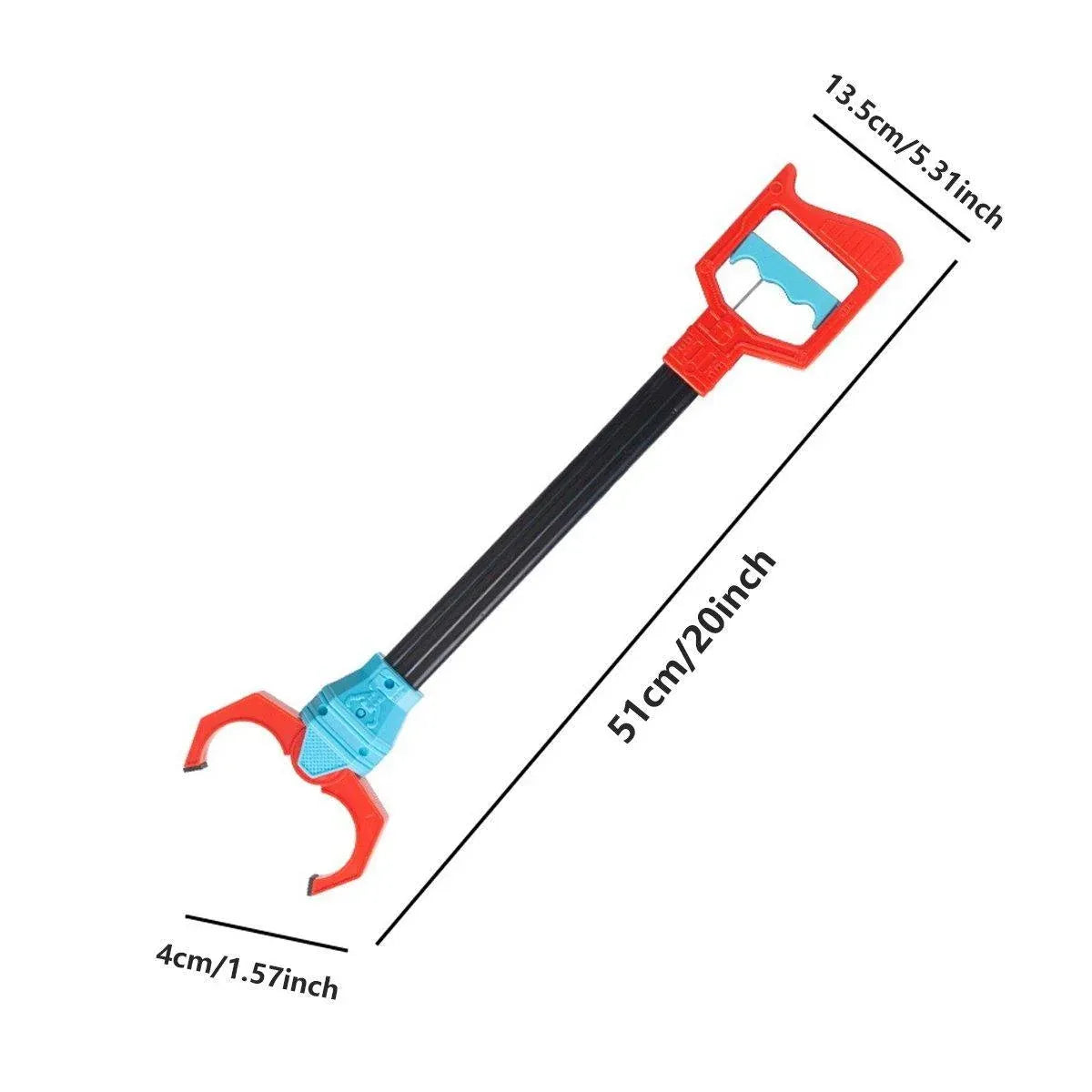 Robot claw grabber dimension diagram showing the handle, shaft and gripping claw