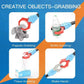 Robot claw use collage showing the claw holding a soft toy, bottle and tissue, and meeting a hand