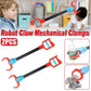 Two robot claw grabbers with insets showing a child, a bottle and a soft toy