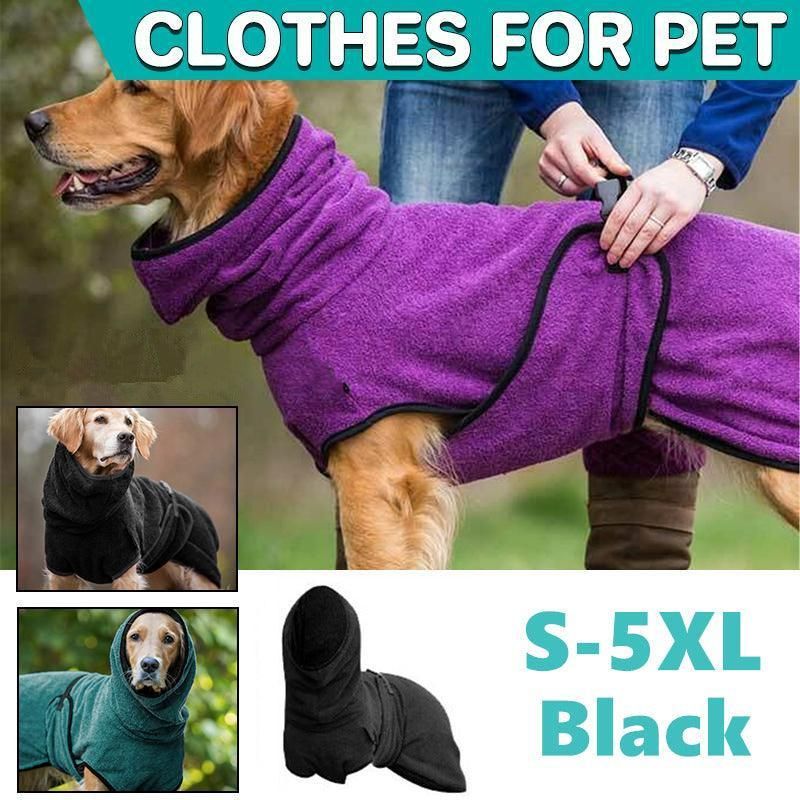 Dog Puppy Hoodies Jacket Solid Coat Pet Winter Soft Warm Clothes S-5XL Black - XL