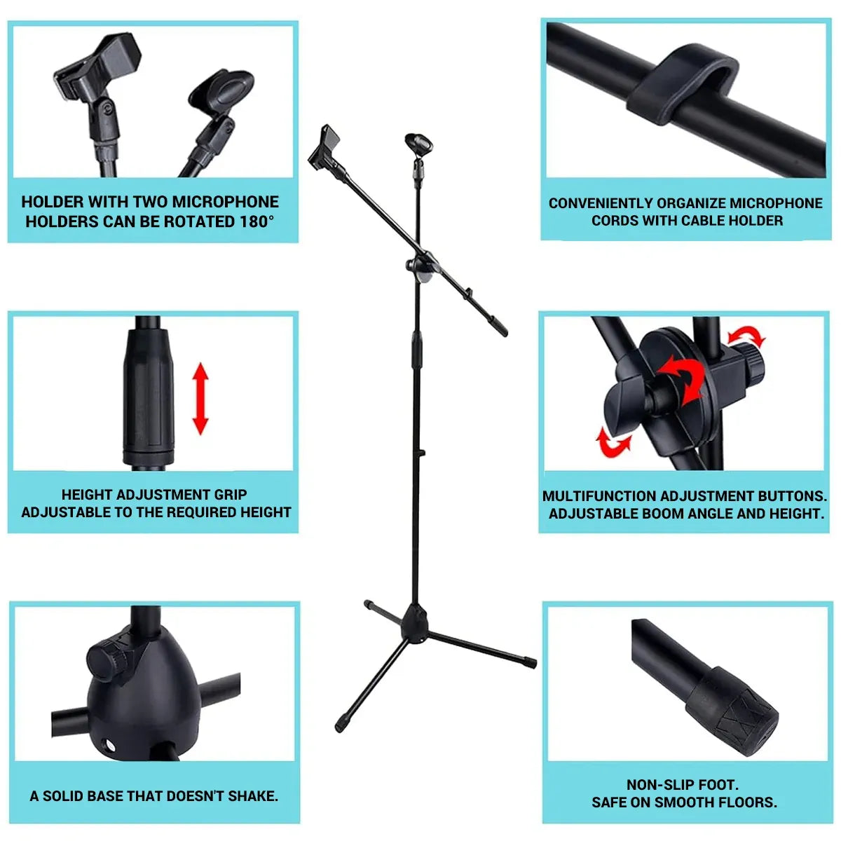 Foldable Adjustable Microphone Tripod Stand Durable NonSlip Stage Studio Karaoke