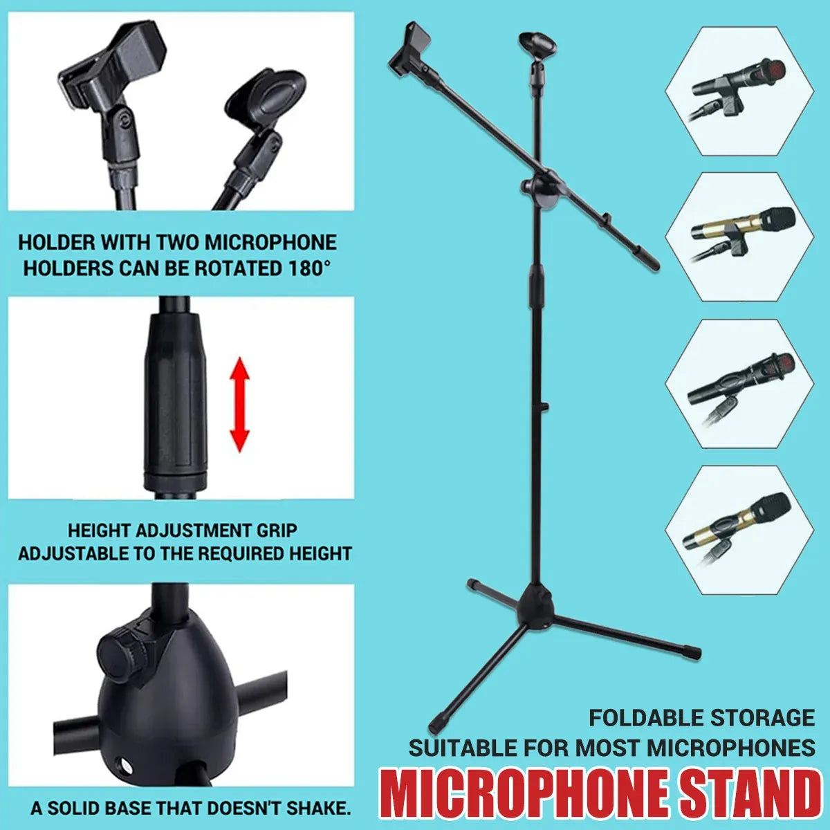 Foldable Adjustable Microphone Tripod Stand Durable NonSlip Stage Studio Karaoke