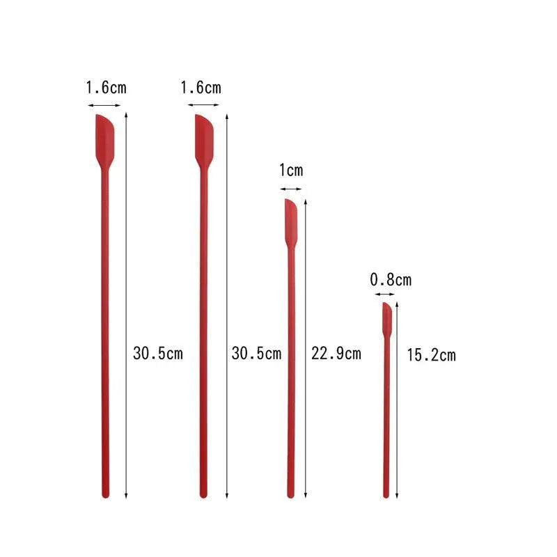 4X Silicone Mini Spatula Jar Scraper Scoop Tip Long Spatula Cosmetic Bottle B8A3 - Red
