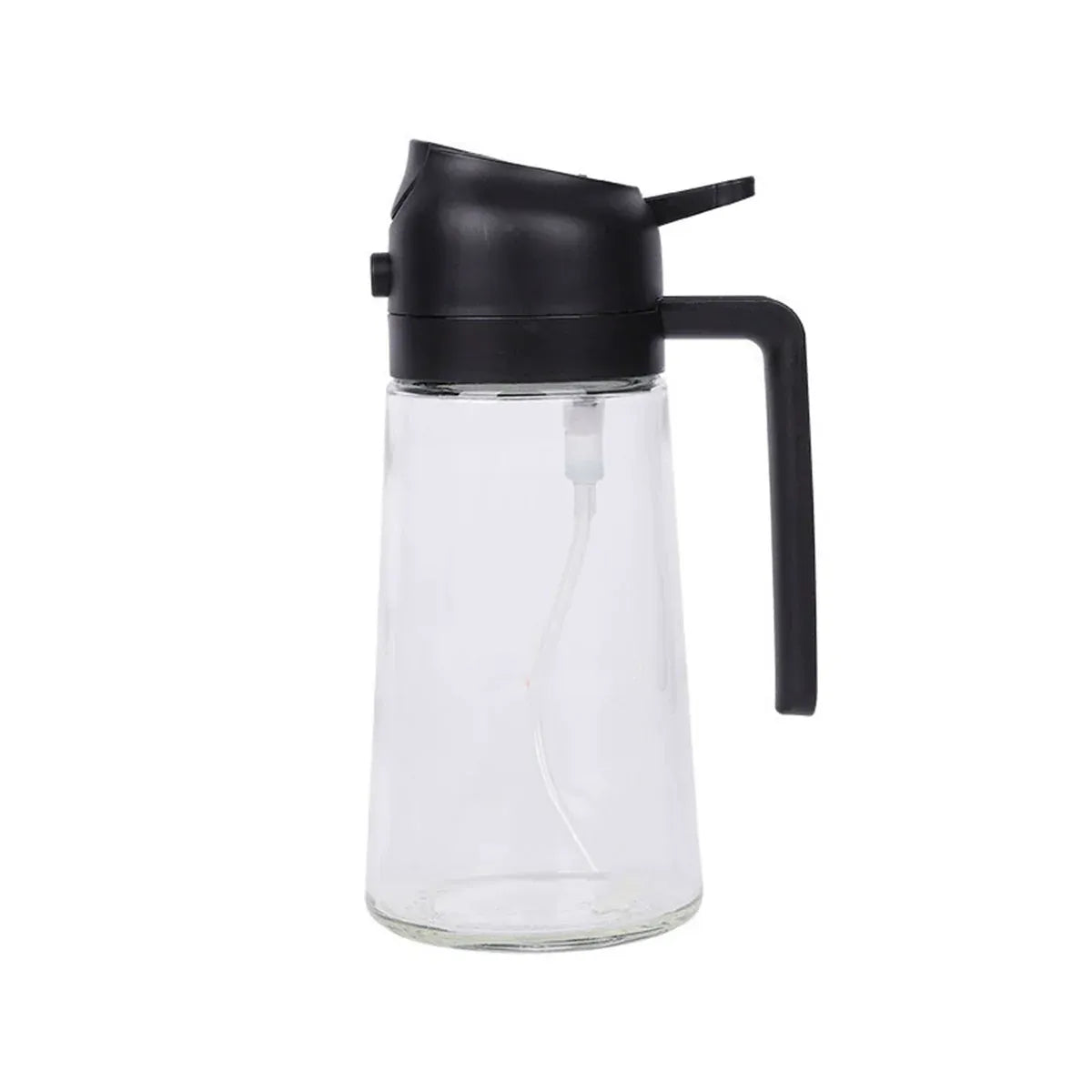2-in-1 470ml Glass Oil Bottle Spray Pour Automatic Pressure Control Kitchen Tool - Black