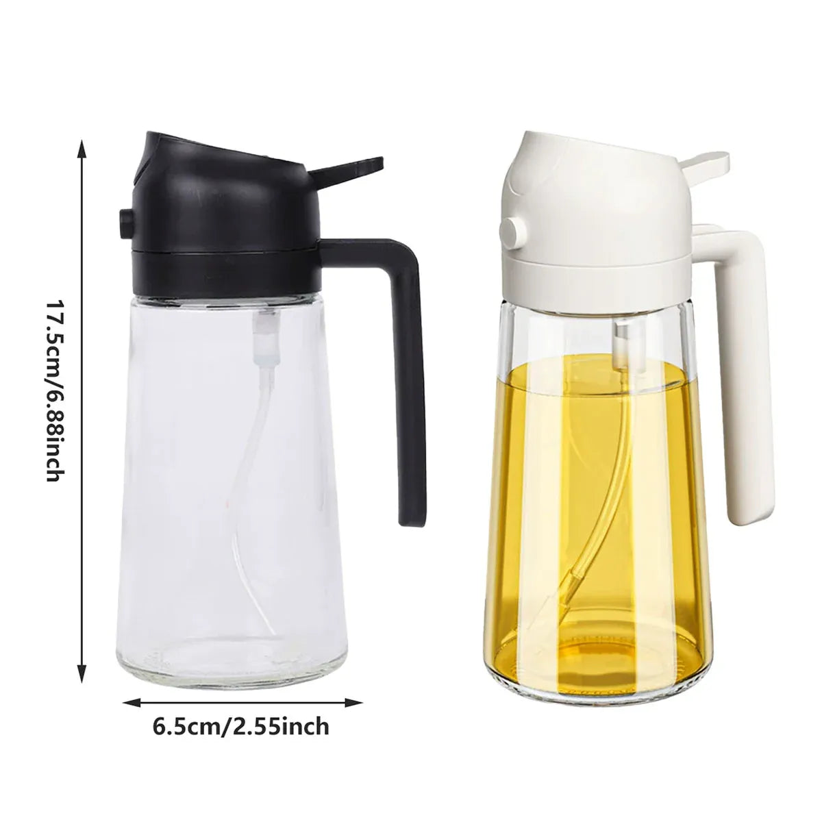 2-in-1 470ml Glass Oil Bottle Spray Pour Automatic Pressure Control Kitchen Tool - Black