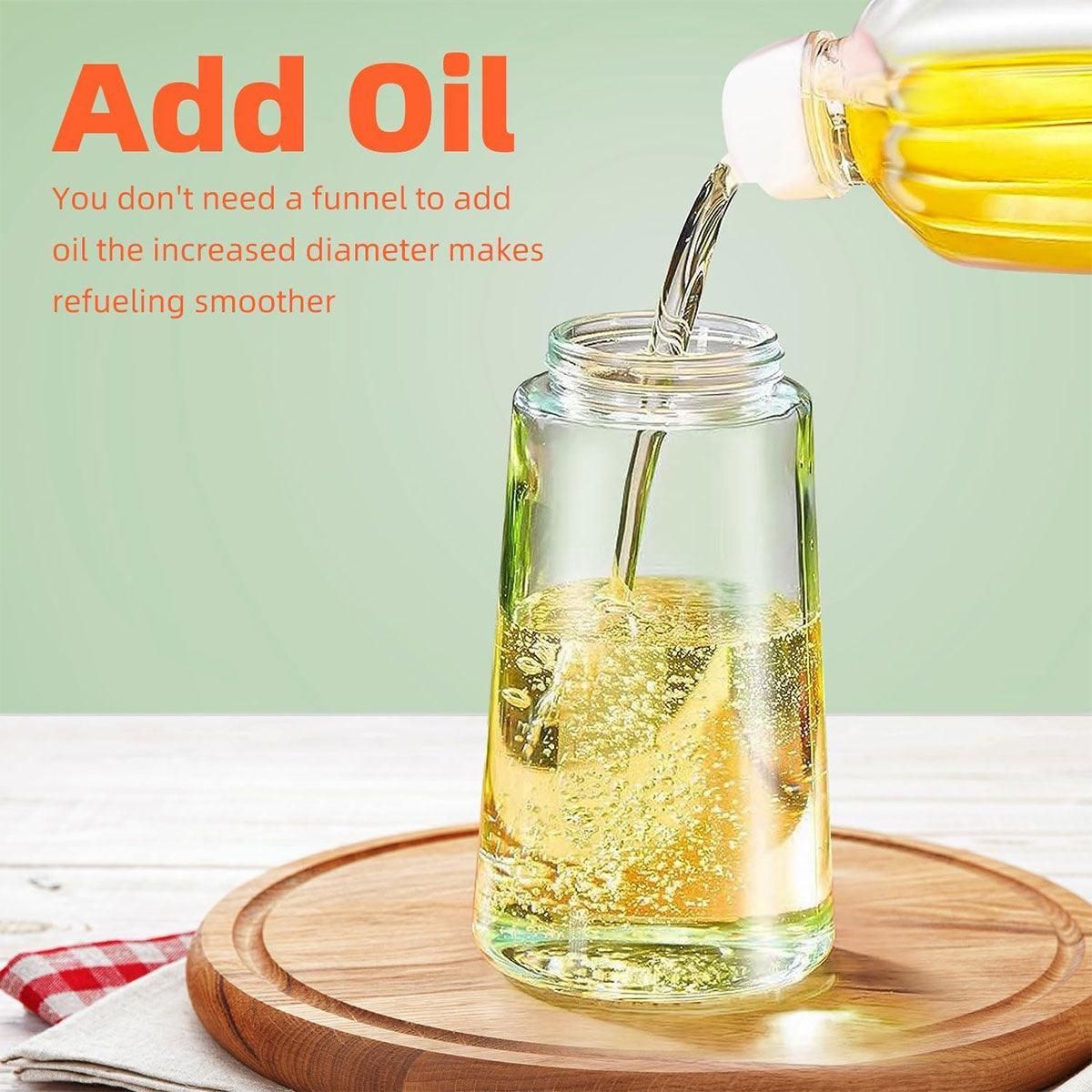 2-in-1 470ml Glass Oil Bottle Spray Pour Automatic Pressure Control Kitchen Tool - Black