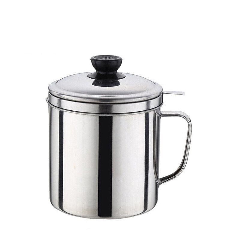 1.8L Stainless Steel Oil Filter Pot with Strainer Lid Grease Separator for Kitchen