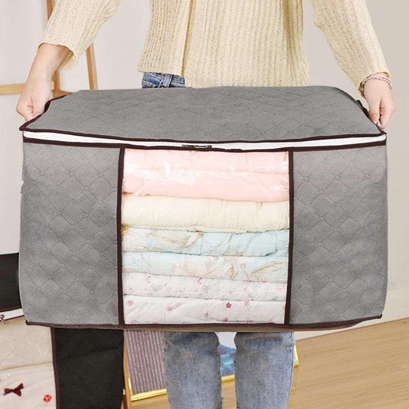 1/4X Bamboo Charcoal Clothes & Quilt Storage Bag with Zipper Box - 2xVertical + 2xHorizontal