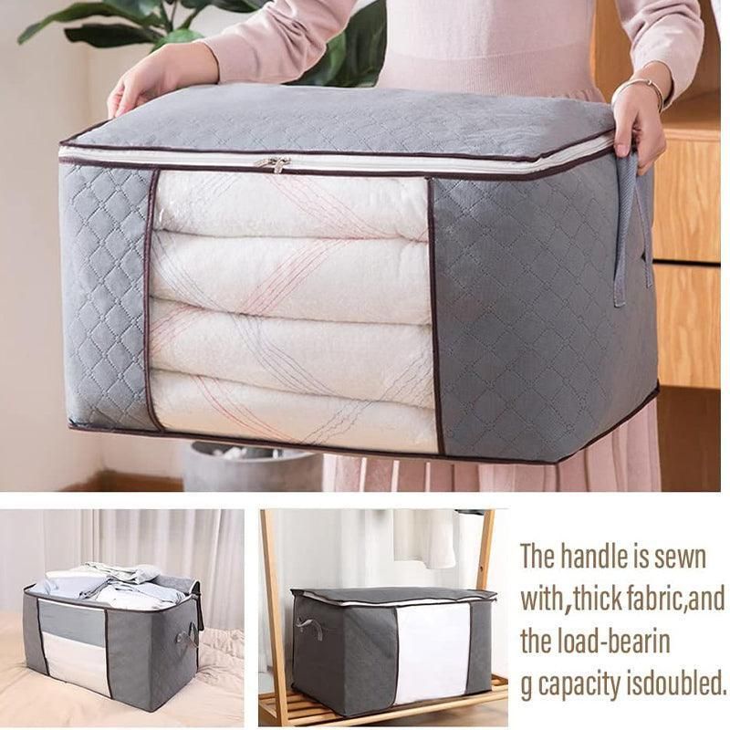 1/4X Bamboo Charcoal Clothes & Quilt Storage Bag with Zipper Box - 2xVertical + 2xHorizontal