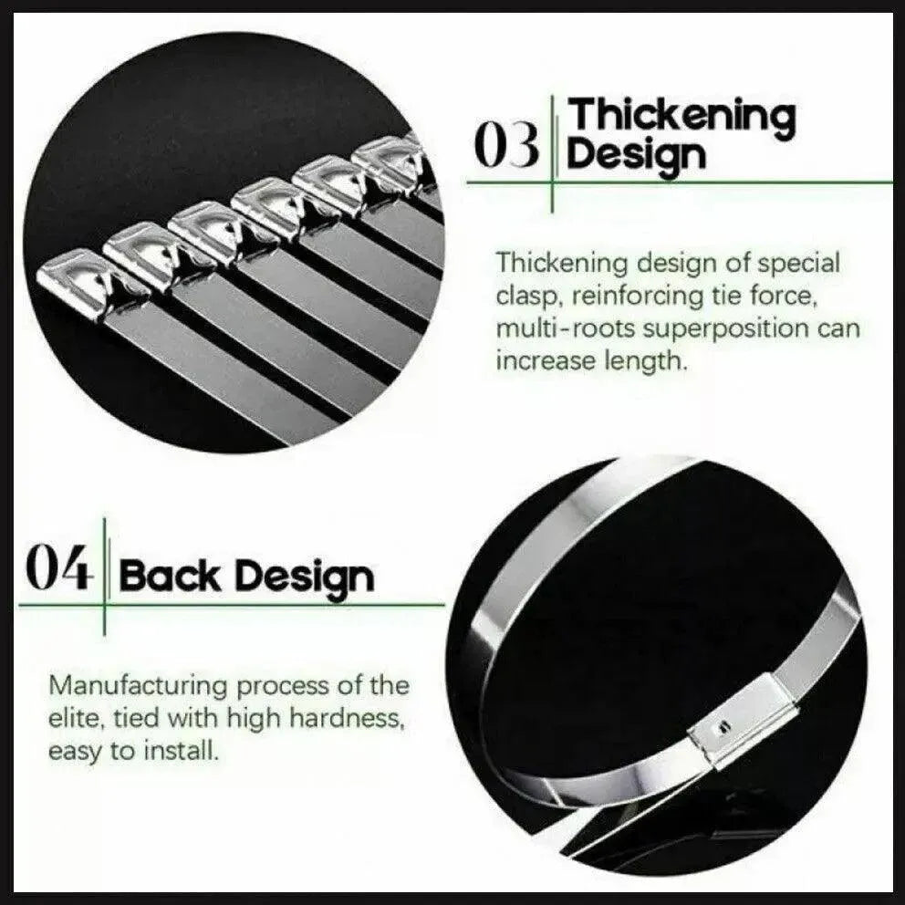 20X Stainless Steel Cable Ties S304 Marine Grade Zip Strap Locking Wrap 100-800Mm - 7.9x600mm