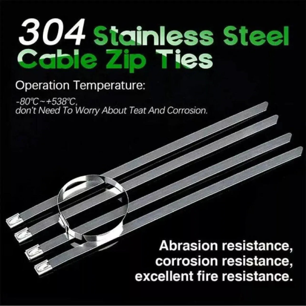 20X Stainless Steel Cable Ties S304 Marine Grade Zip Strap Locking Wrap 100-800Mm - 7.9x600mm