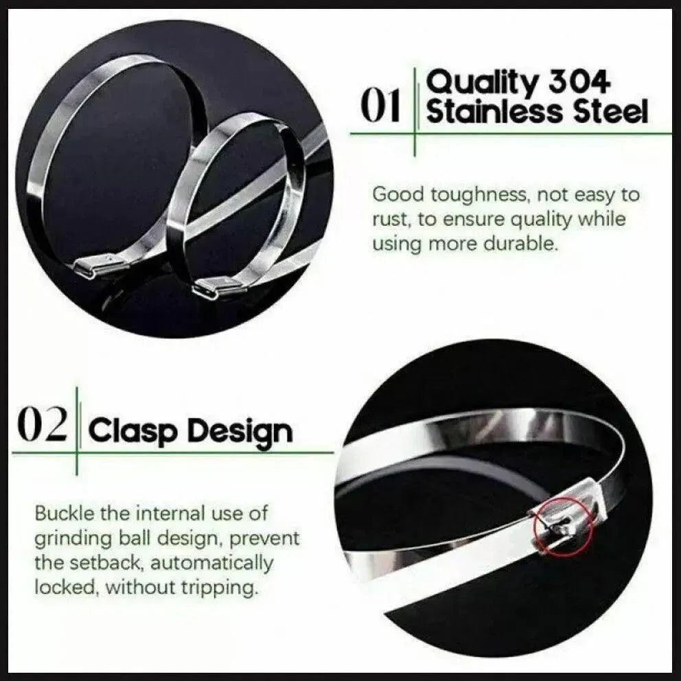 20X Stainless Steel Cable Ties S304 Marine Grade Zip Strap Locking Wrap 100-800Mm - 7.9x600mm
