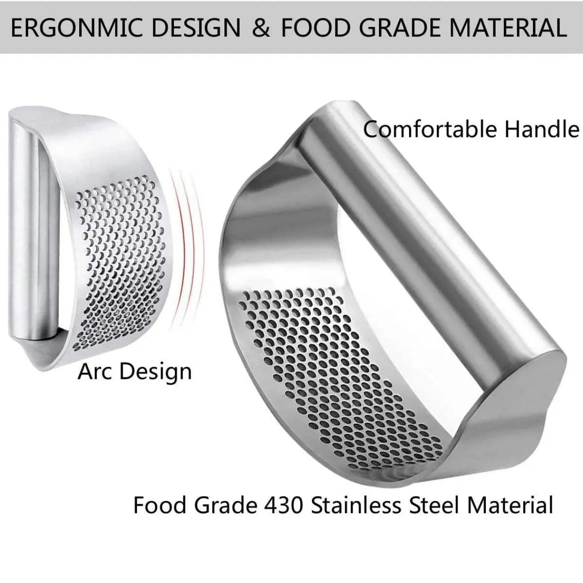 Stainless Steel Garlic Masher Press Crusher Squeezer Masher Kitchen Gadget - Silver