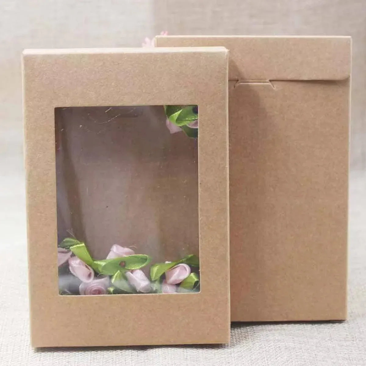50PCS Kraft Paper Gift Boxes with PVC Window White Black Bakery Packaging Carton - L