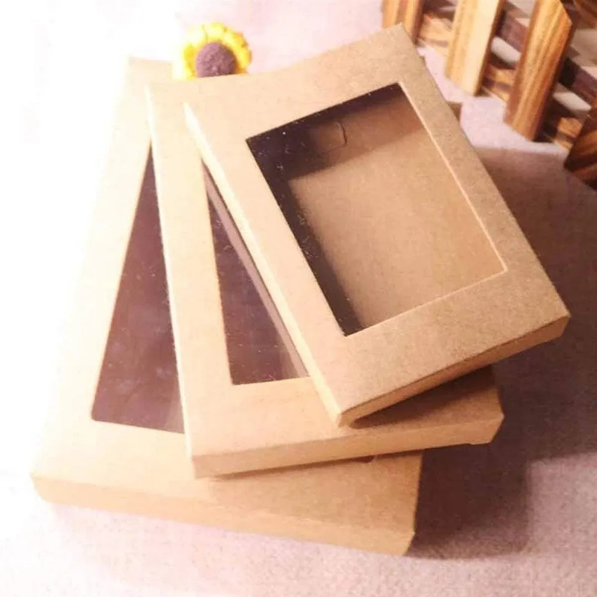 50PCS Kraft Paper Gift Boxes with PVC Window White Black Bakery Packaging Carton - L