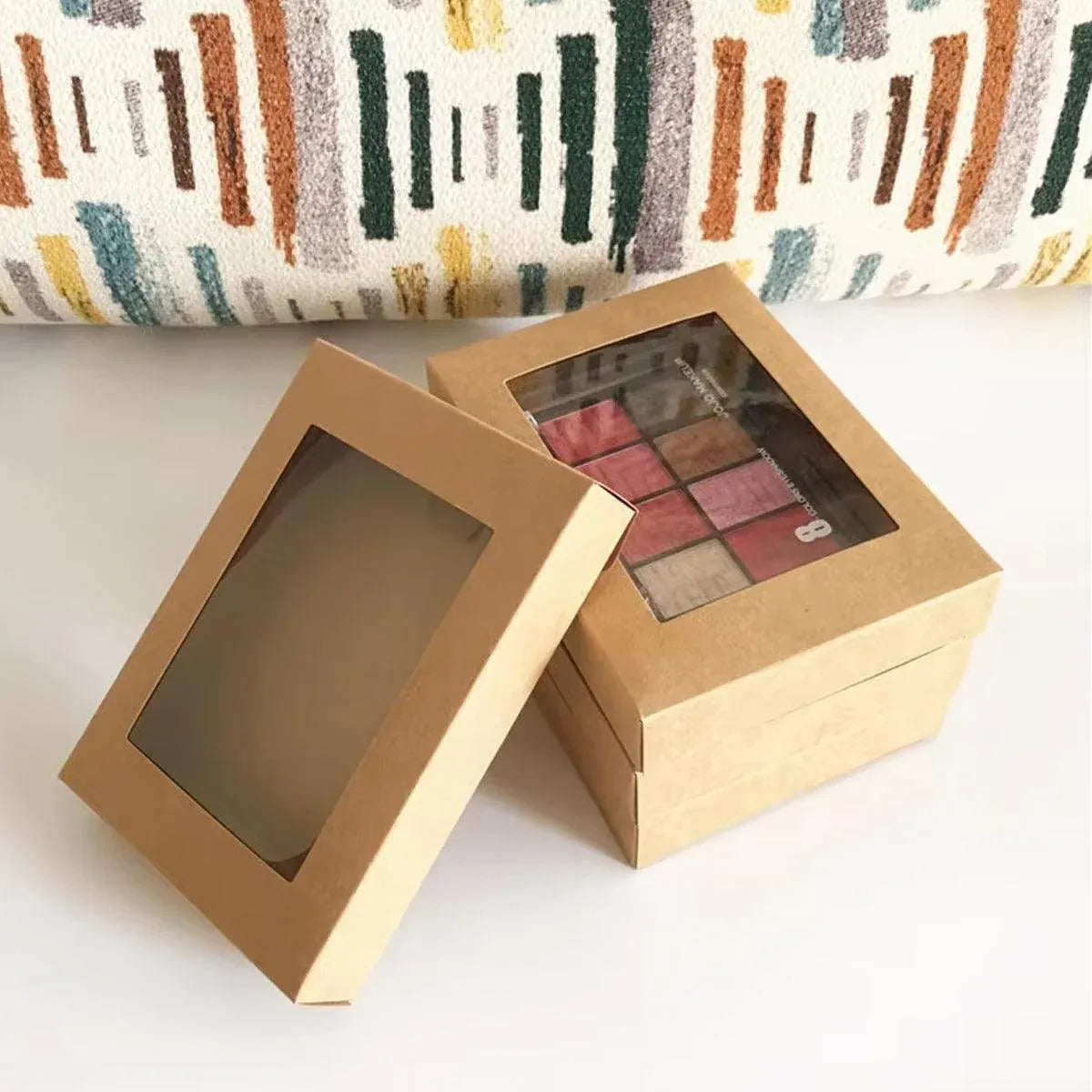 50PCS Kraft Paper Gift Boxes with PVC Window White Black Bakery Packaging Carton - L