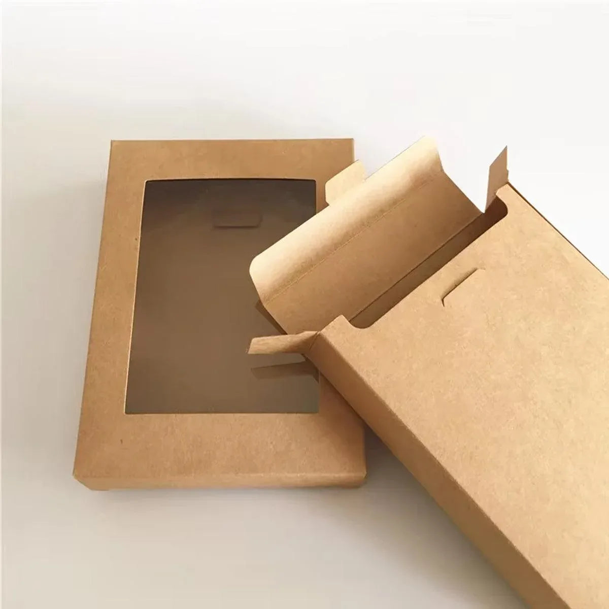 50PCS Kraft Paper Gift Boxes with PVC Window White Black Bakery Packaging Carton - L
