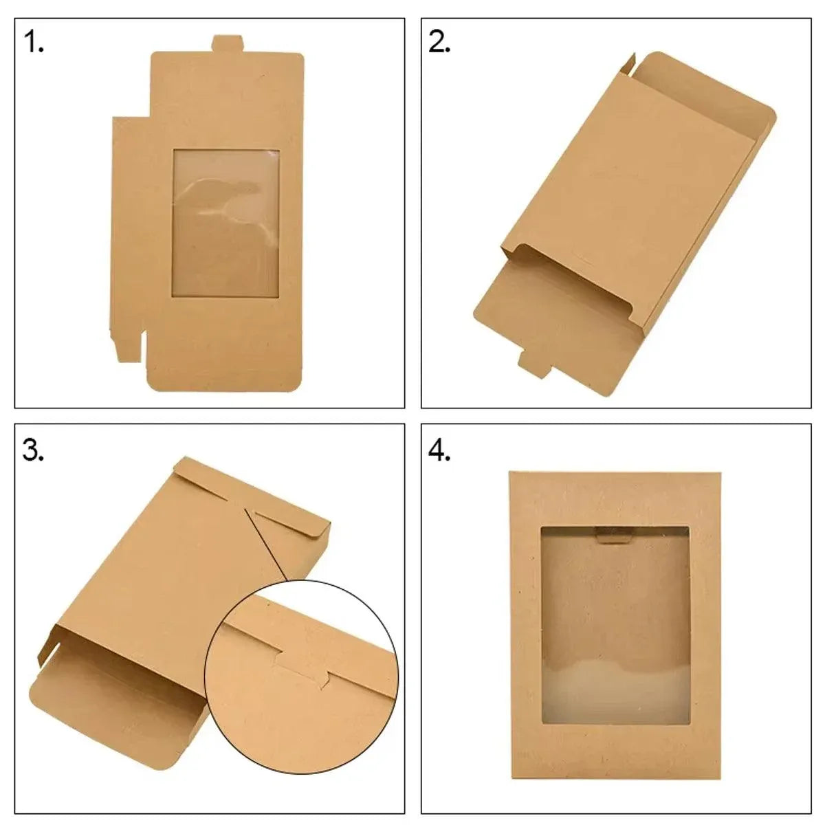 50PCS Kraft Paper Gift Boxes with PVC Window White Black Bakery Packaging Carton - L