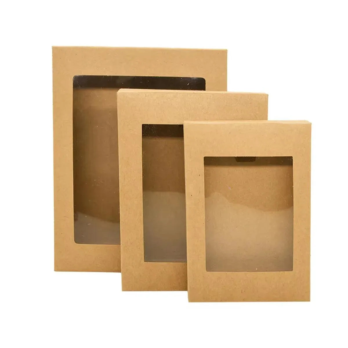 50PCS Kraft Paper Gift Boxes with PVC Window White Black Bakery Packaging Carton - L