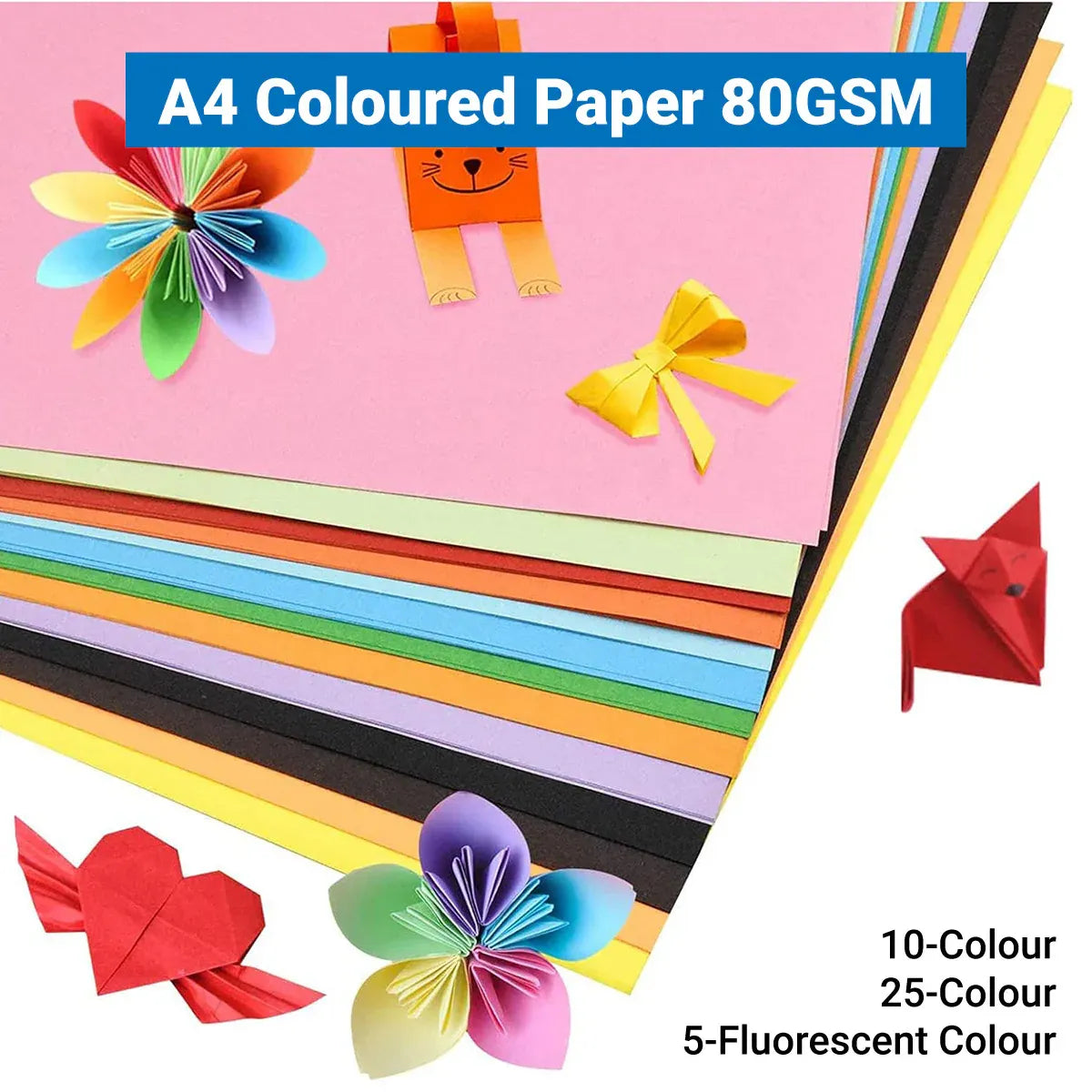 A4 Coloured Paper 70/80GSM Multi Colours for Craft Scrapbook School Project - 25-Colour