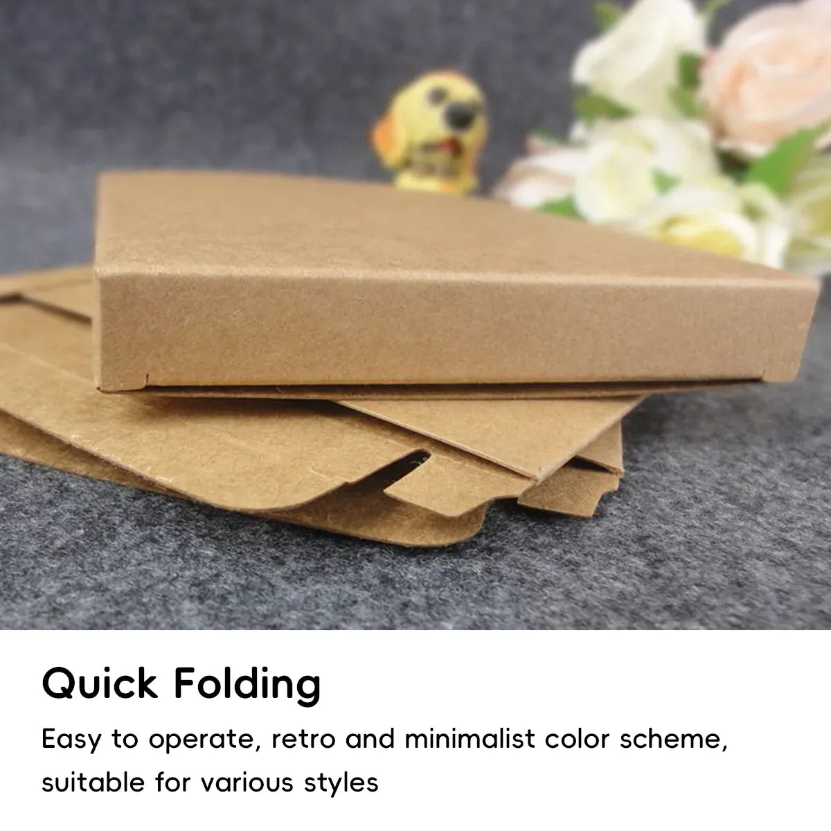 Kraft Paper Box 2 Sizes Brown 50Pcs Packaging Shipping Box Quick Folded Durable - 10x10x1.5cm