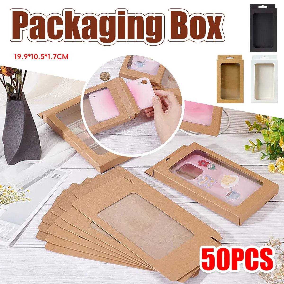 50PCS Gift Packaging Boxes Durable Clear Window for Gift Packaging Presentation - Kraft