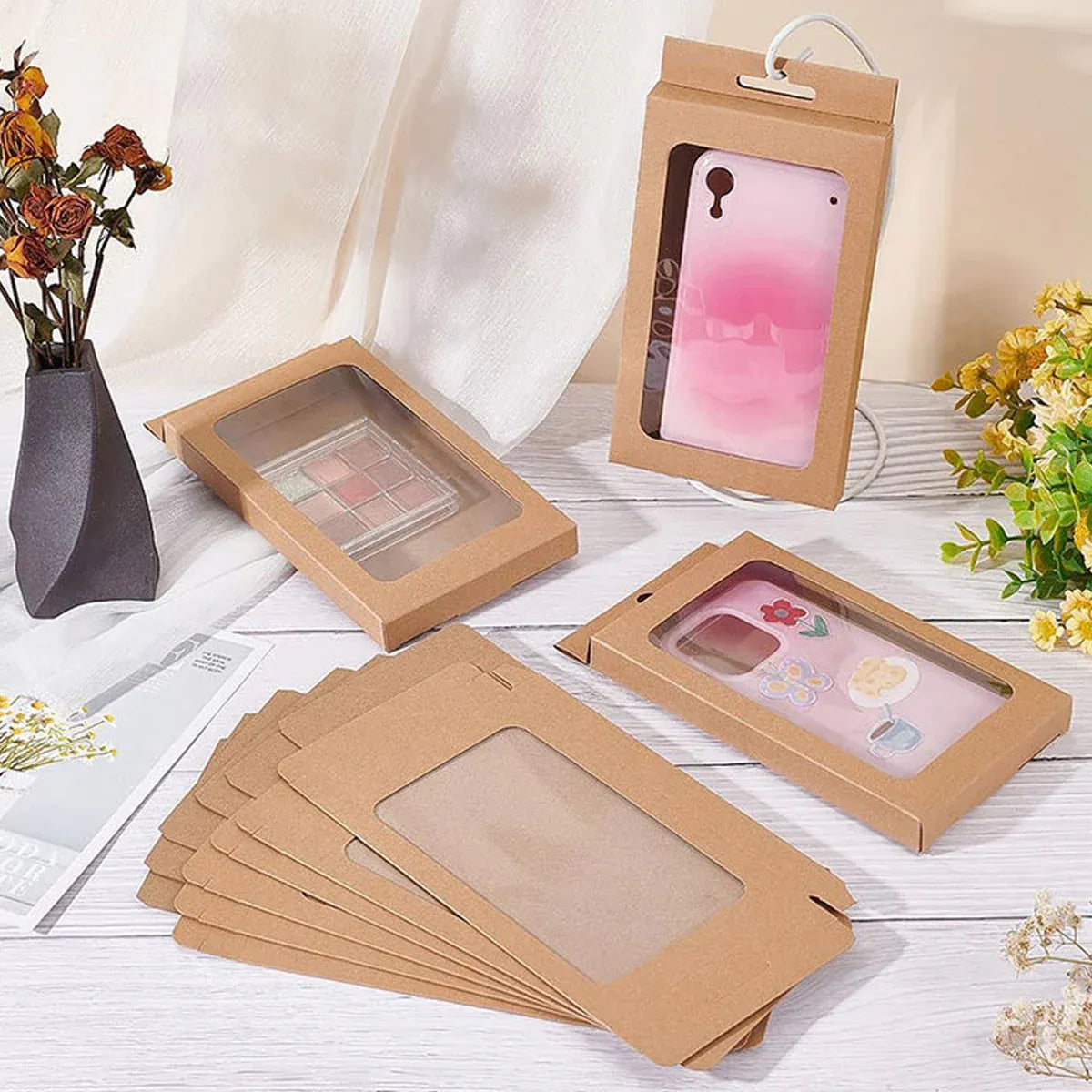 50PCS Gift Packaging Boxes Durable Clear Window for Gift Packaging Presentation - Kraft