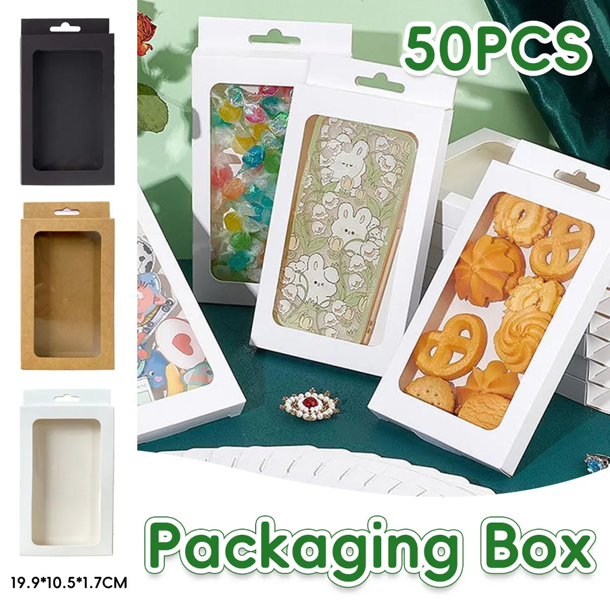 50PCS Gift Packaging Boxes Durable Clear Window for Gift Packaging Presentation - Kraft