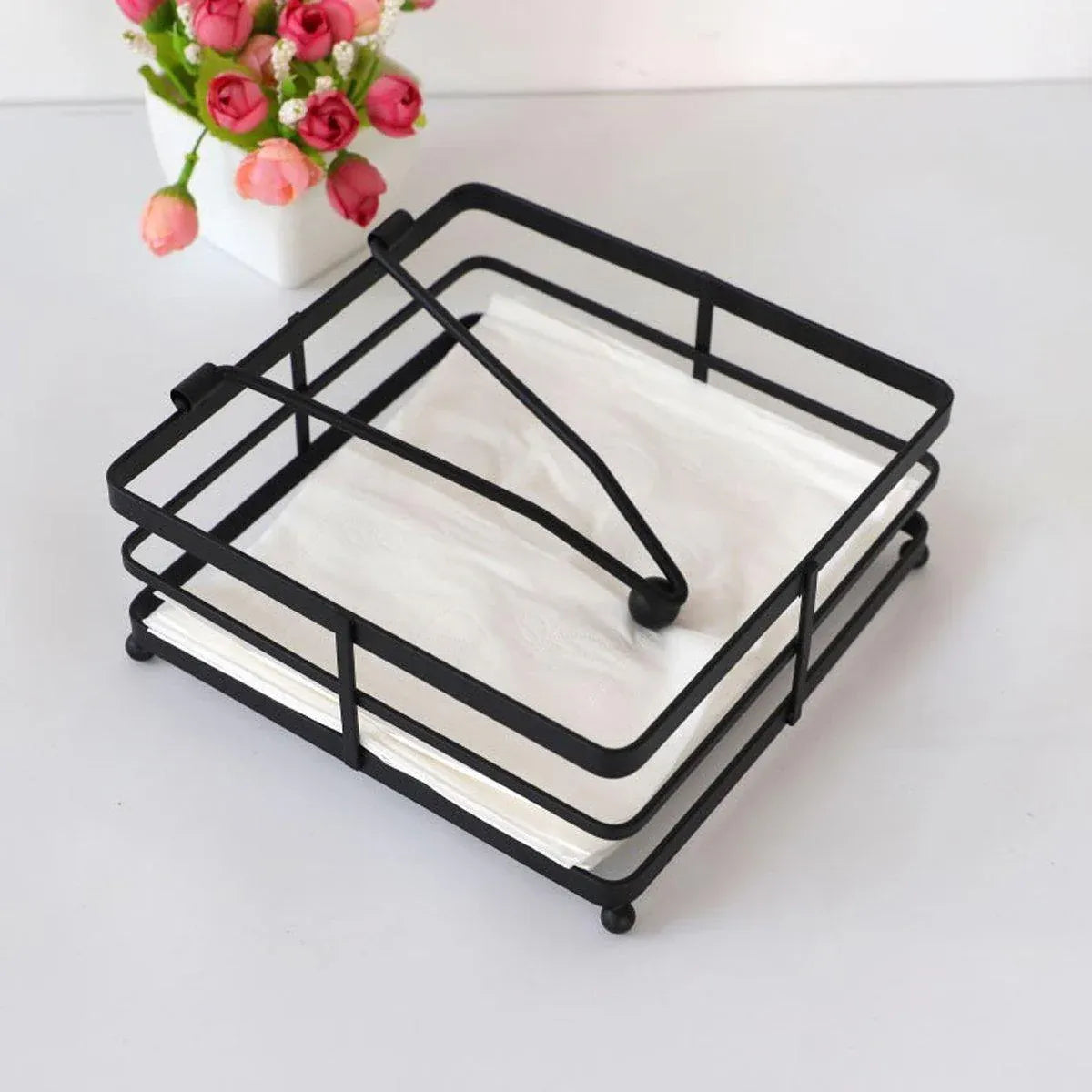 2PCS Black Wrought Iron Napkin Holder Square Tissue Rack for Home Kitchen Decor