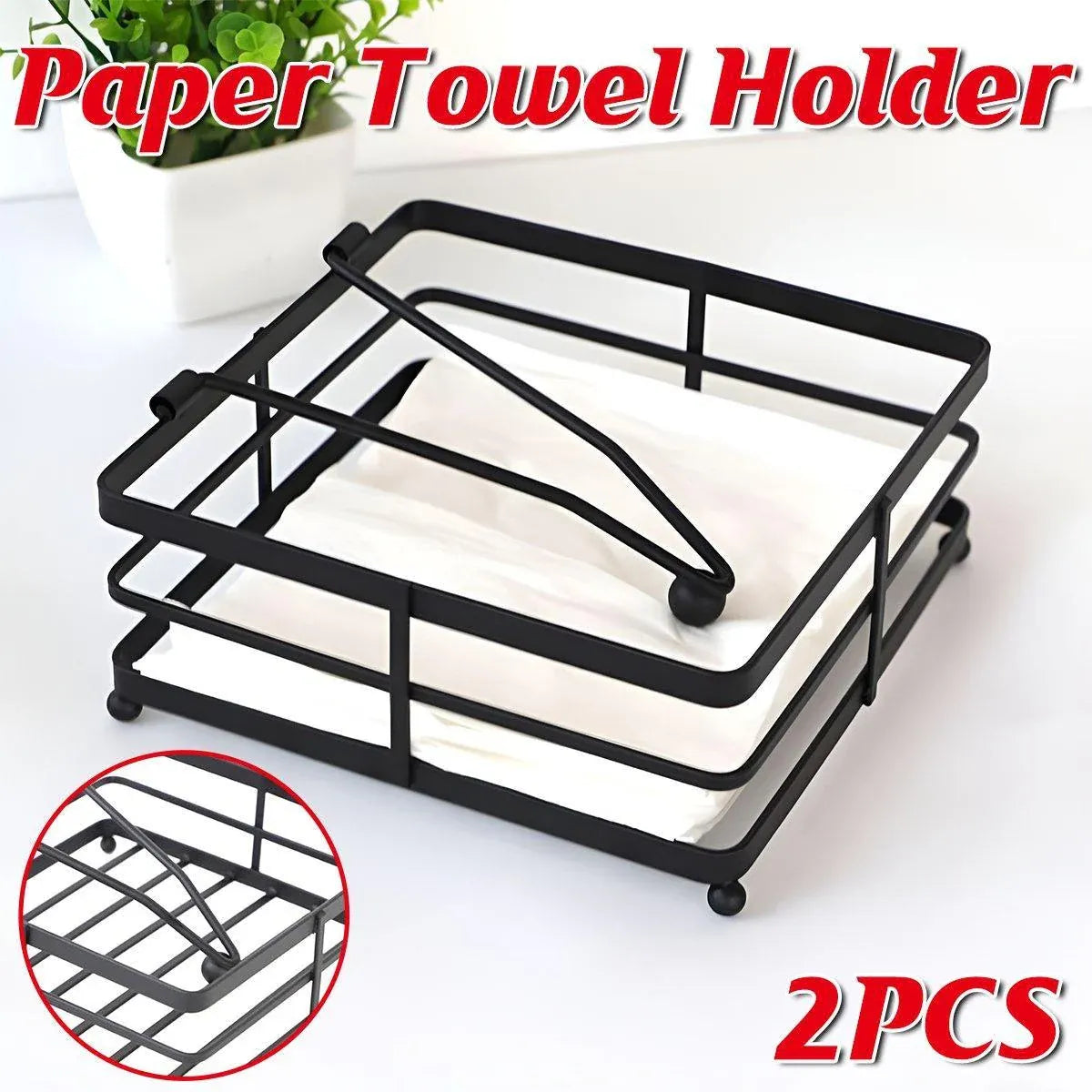 2PCS Black Wrought Iron Napkin Holder Square Tissue Rack for Home Kitchen Decor