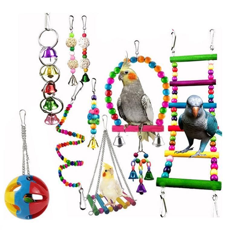 10PCS Parrot Toys Set Swing Cockatiels Budgies Cages Parrottoys