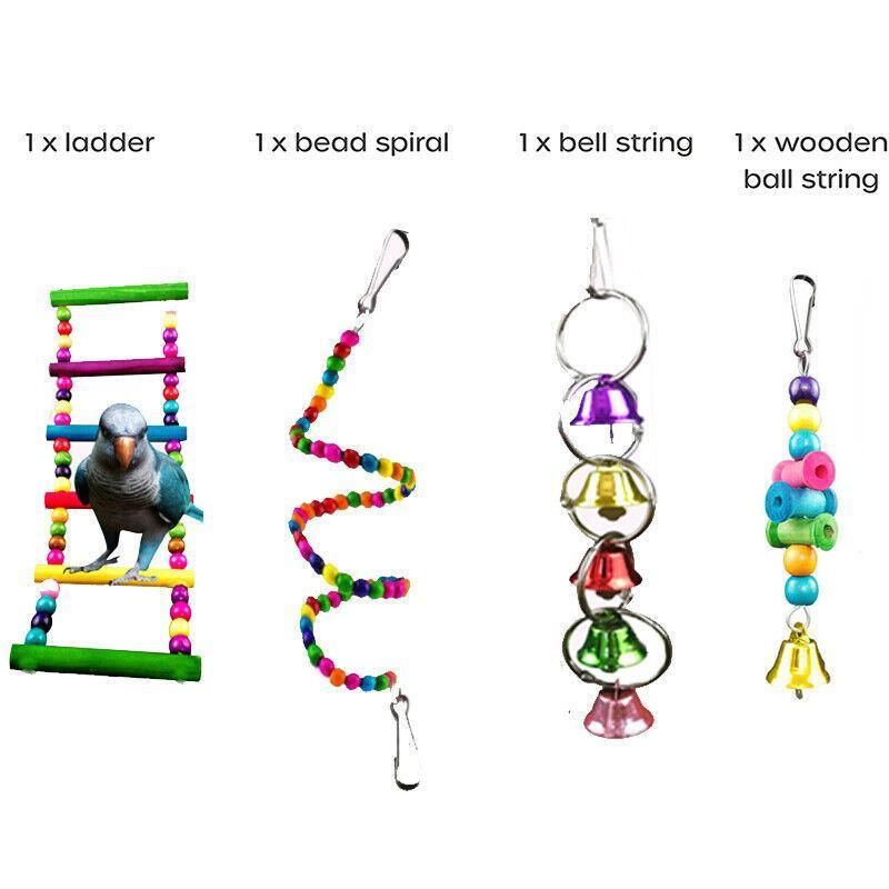 10PCS Parrot Toys Set Chew Bell Toys For Cockatiels Budgies