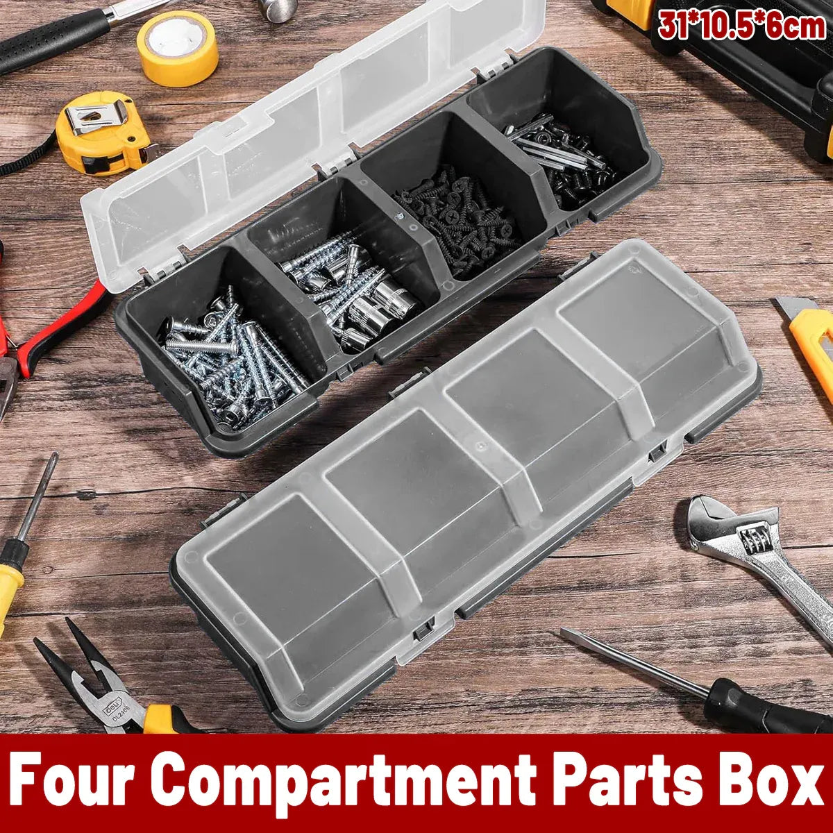 Plastic Screw Parts Storage Box Small Hardware Organizer Case with Four Grids