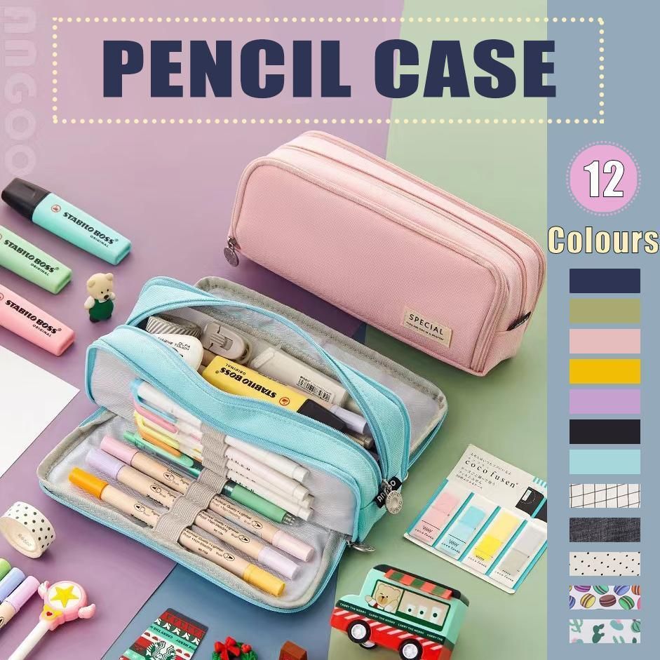 Zipper Pencil Case Large Capacity Storage Bag School Stationery Makeup Organiser - Dark Grey