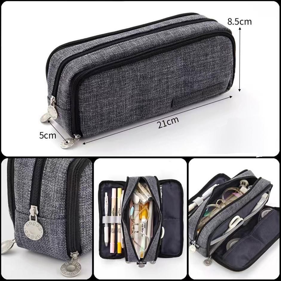 Zipper Pencil Case Large Capacity Storage Bag School Stationery Makeup Organiser - Dark Grey