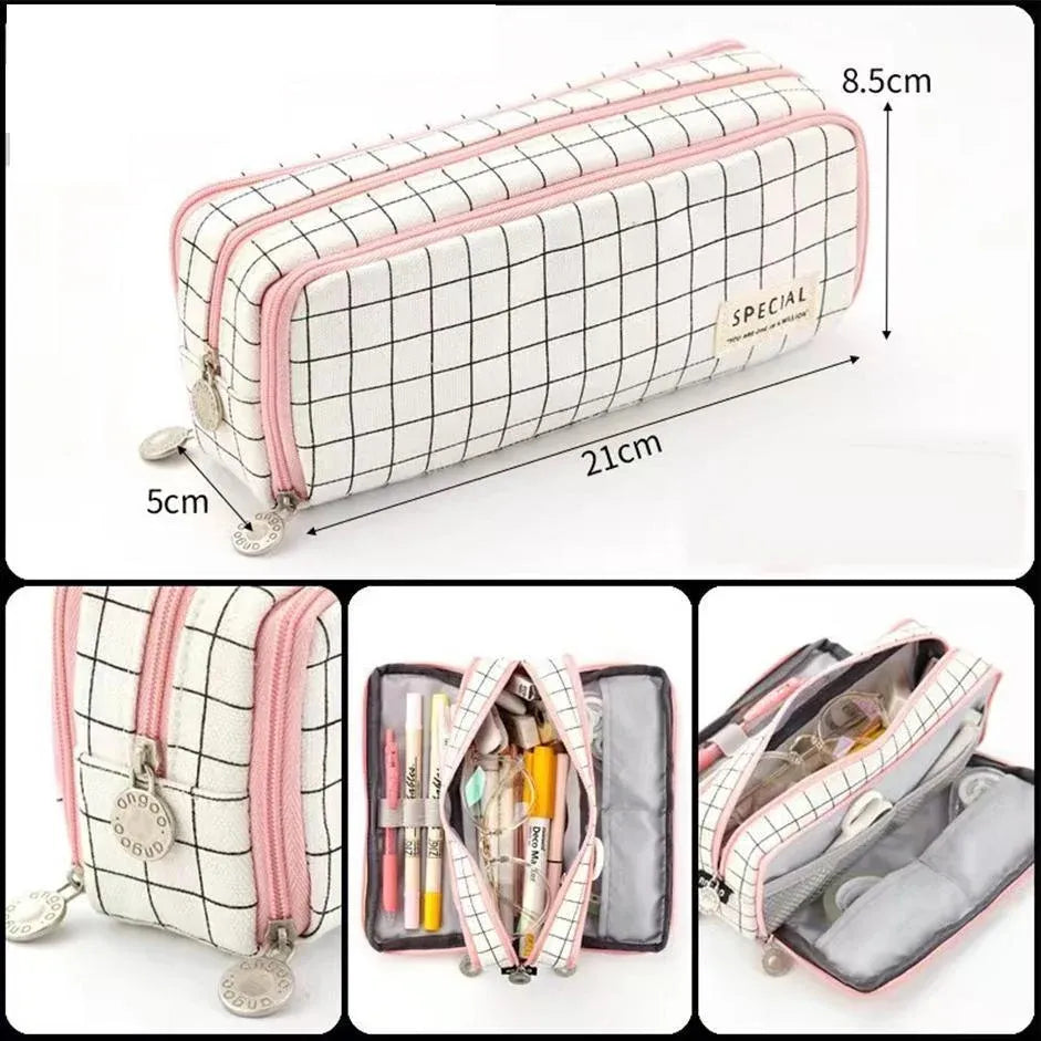 Zipper Pencil Case Large Capacity Storage Bag School Stationery Makeup Organizer - Navy
