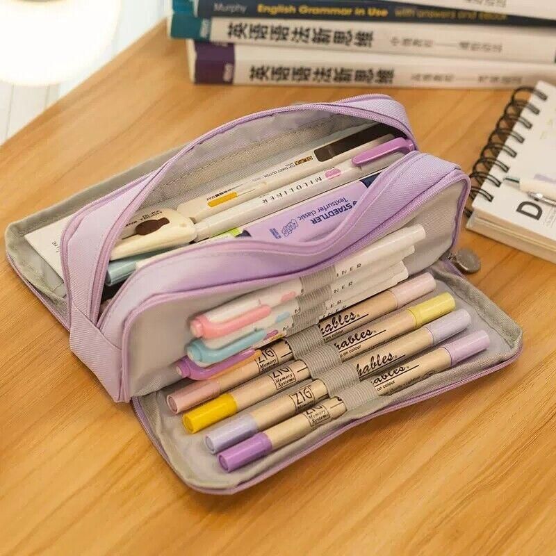 Zipper Pencil Case Large Capacity Storage Bag School Stationery Makeup Organizer - Navy