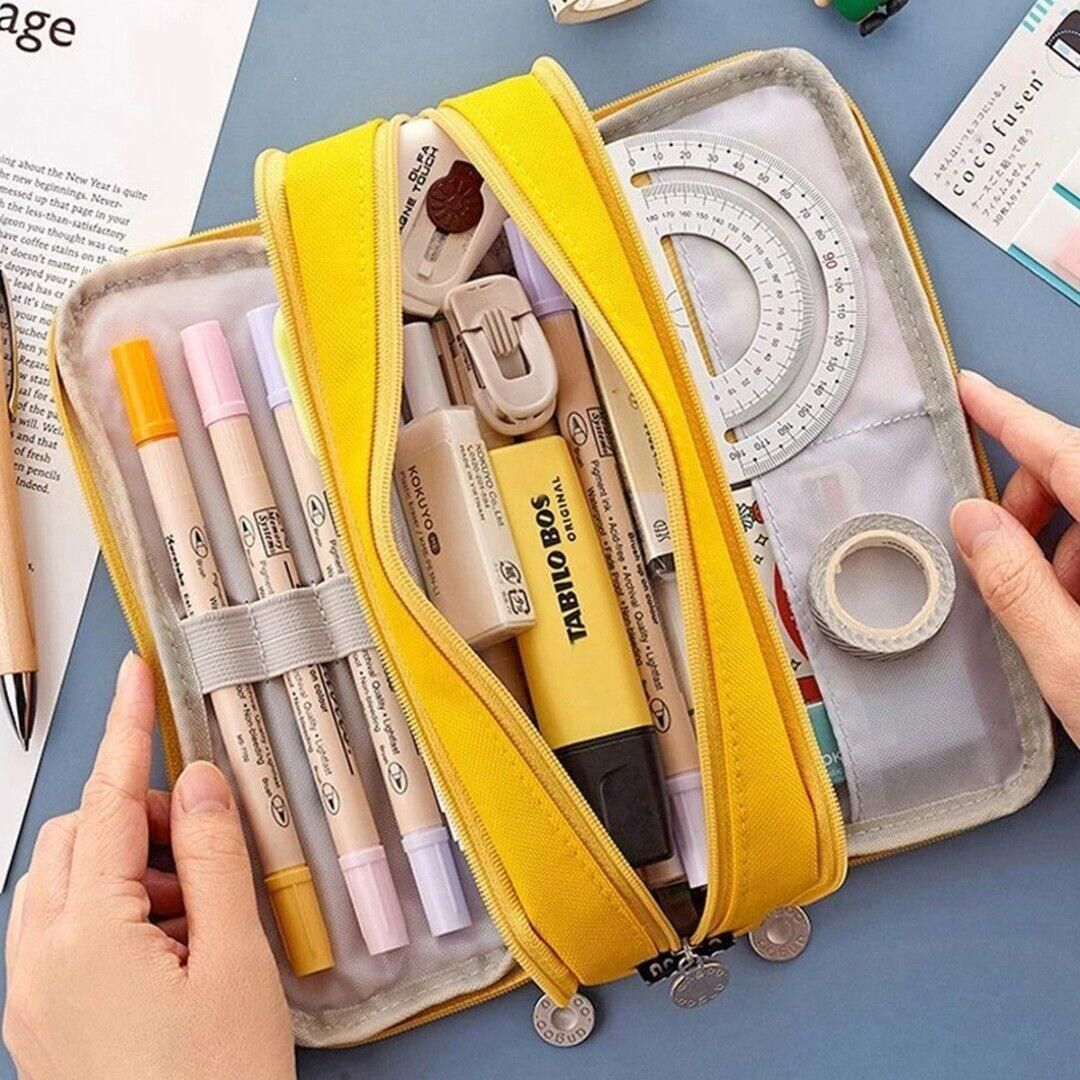 Zipper Pencil Case Large Capacity Storage Bag School Stationery Makeup Organizer - Navy