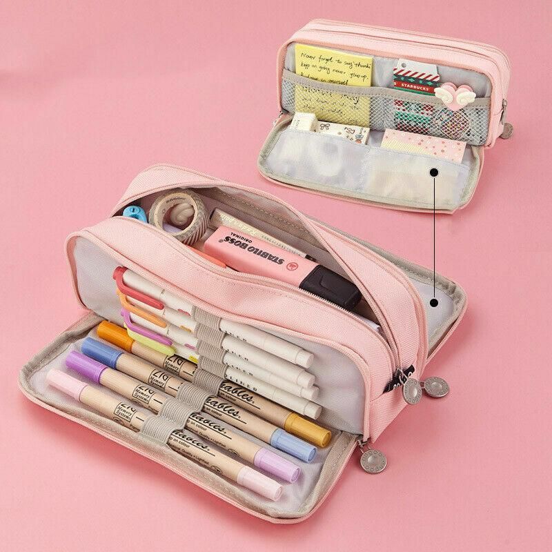 Zipper Pencil Case Large Capacity Storage Bag School Stationery Makeup Organizer - Yellow