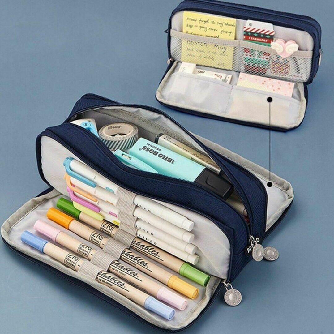 Zipper Pencil Case Large Capacity Storage Bag School Stationery Makeup Organizer - Yellow