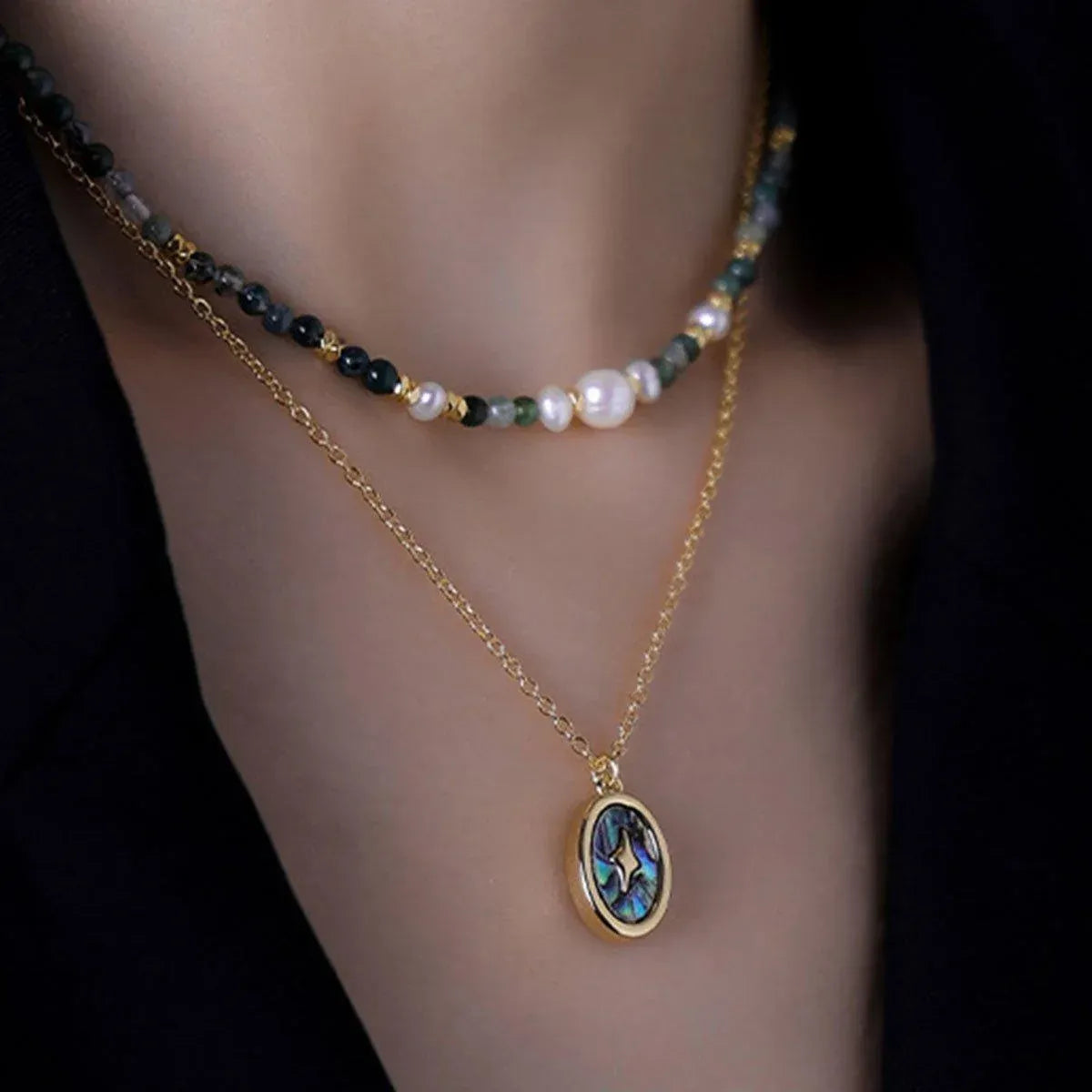 Retro Fashion Style Natural Stone Design Necklace for Women Vintage Jewelry - Have a pendant