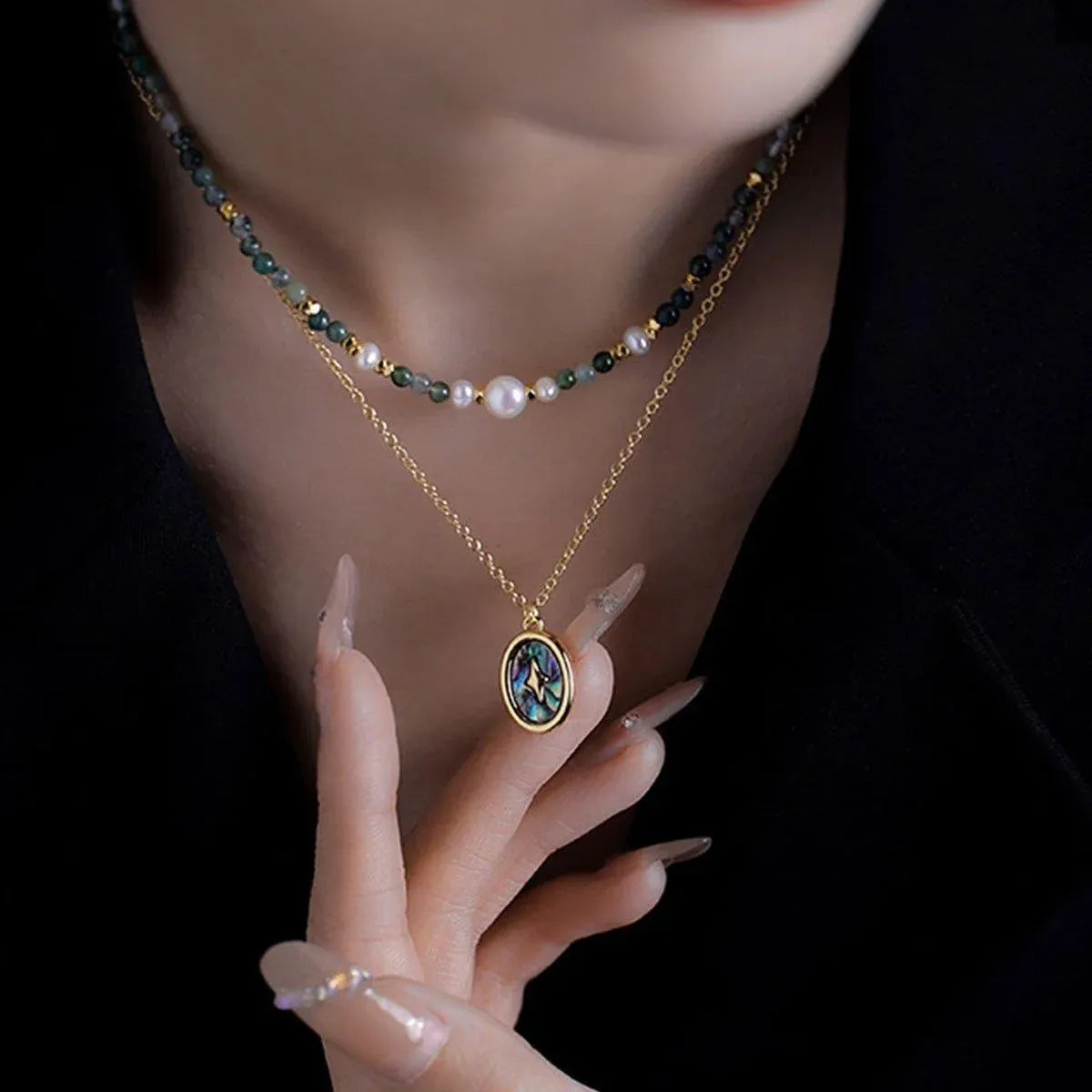 Retro Fashion Style Natural Stone Design Necklace for Women Vintage Jewelry - Have a pendant