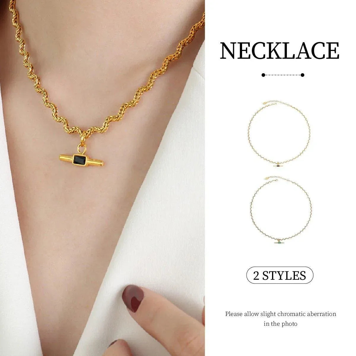 Vintage Retro Style Curved Chain Necklace for Women Fashion Jewelry Accessory - Green
