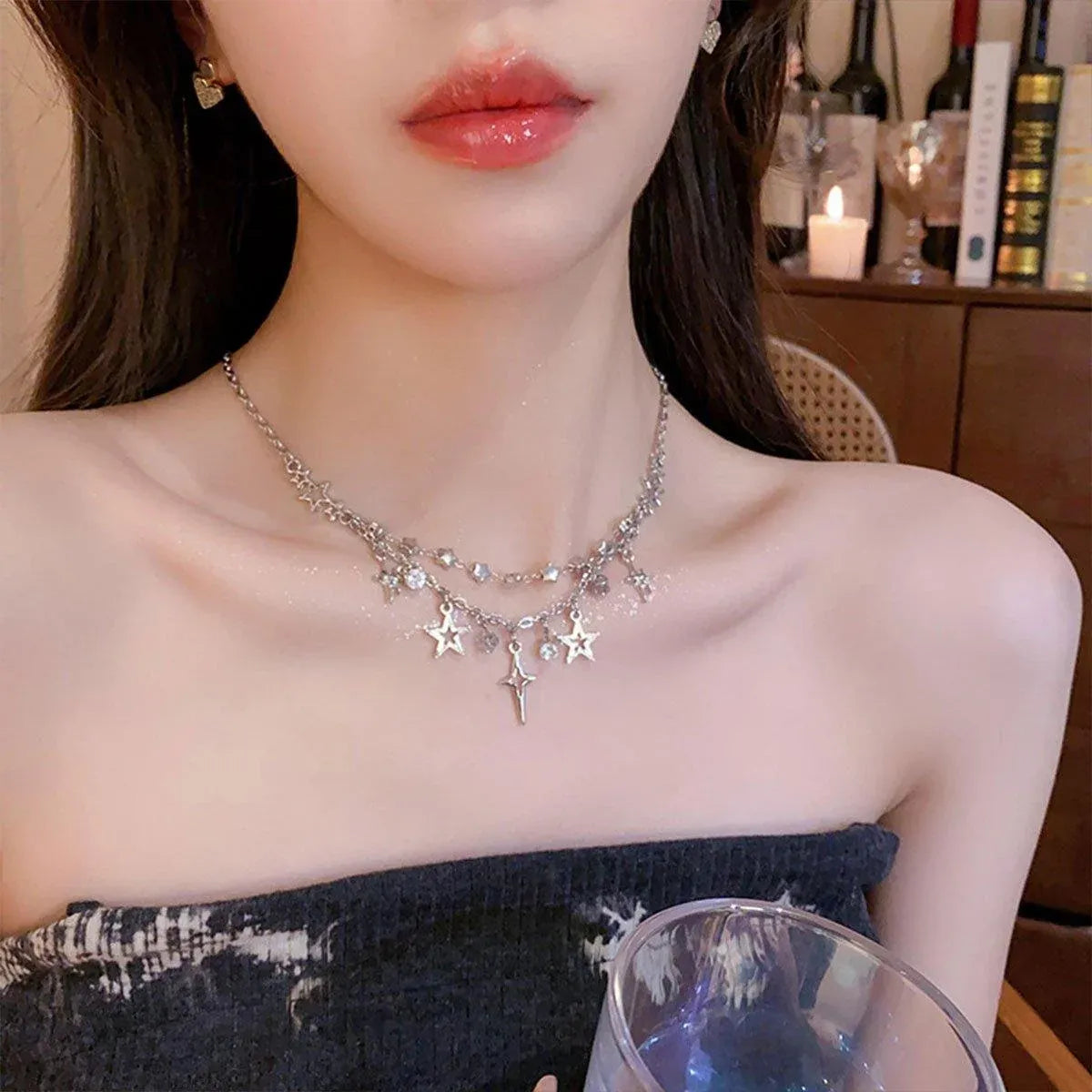 Stylish Star Tassel Geometric Necklace Chain Fashion Jewelry for Women and Girls