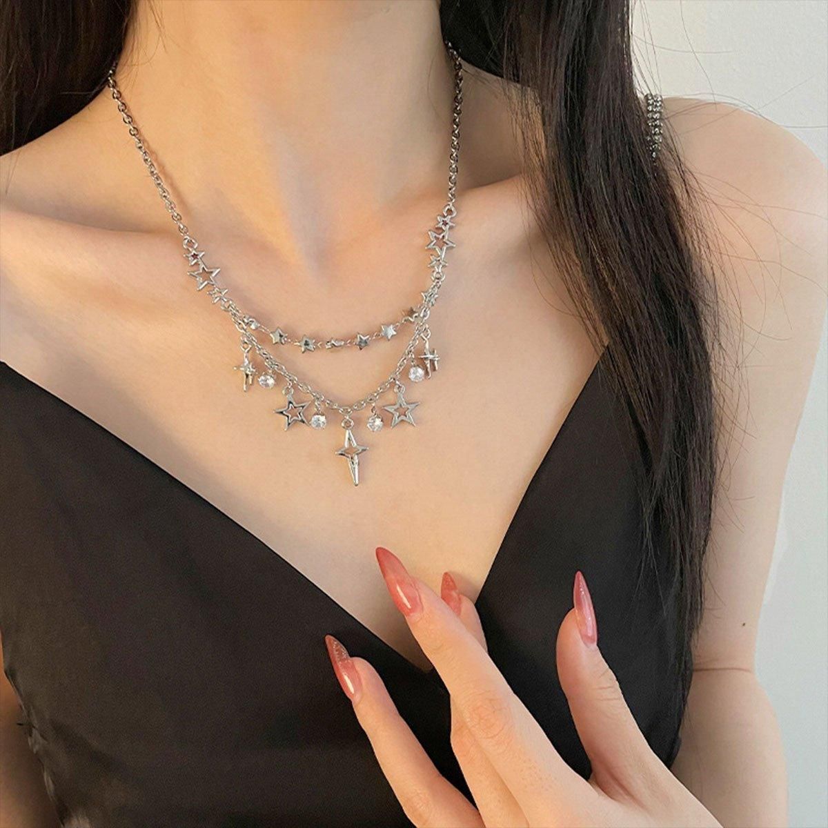 Stylish Star Tassel Geometric Necklace Chain Fashion Jewelry for Women and Girls