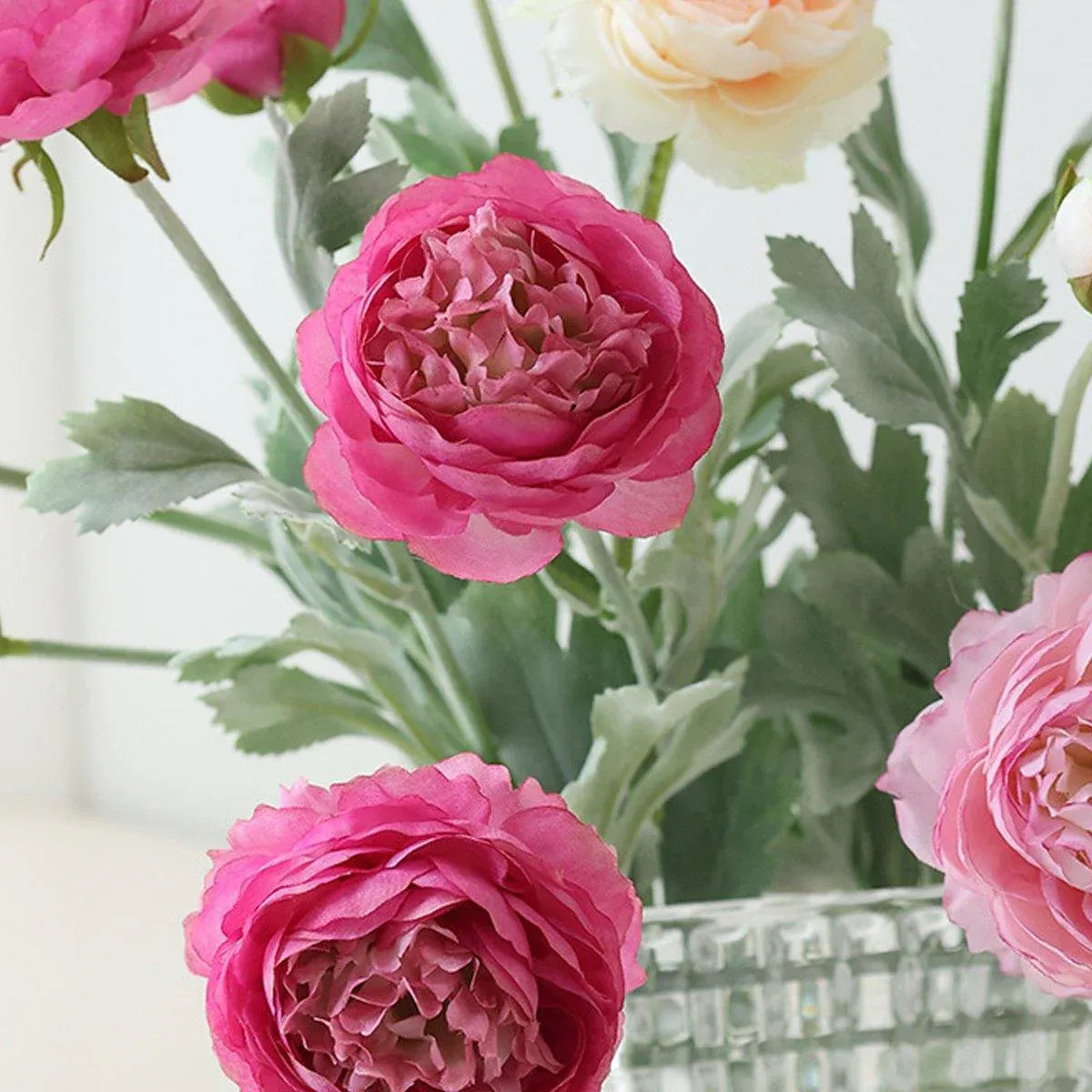 5pcs Artificial Peony Silk Flowers Bouquet Decor Faux Floral Arrangements - Purple Red