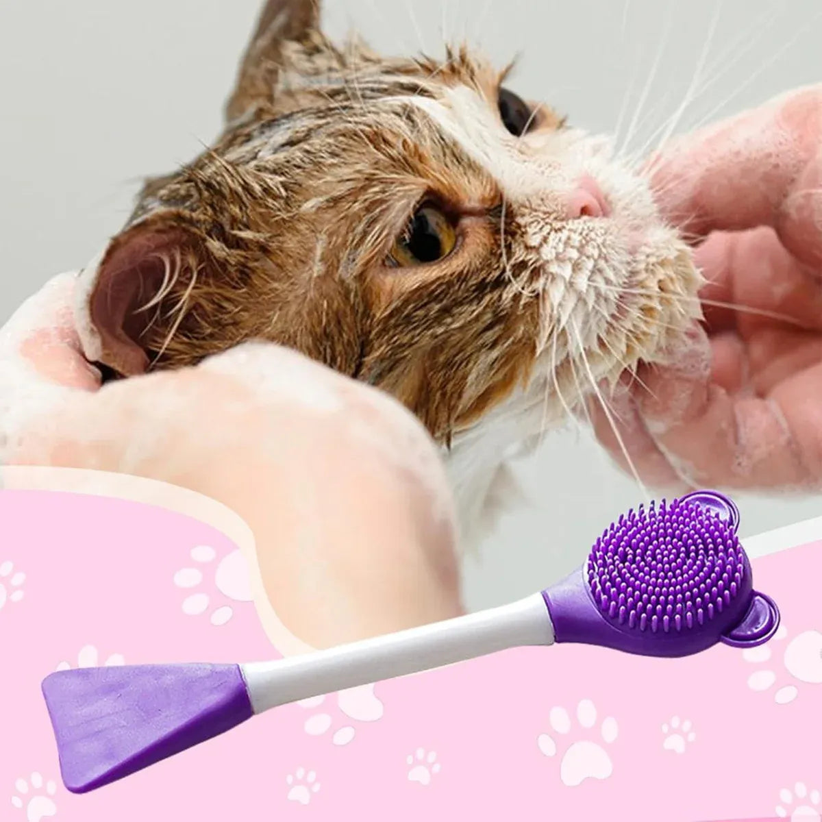 Cat Cleaning Silicone Brush Pet Toothbrush Dog Cleaning Brush Grooming Tool - Purple