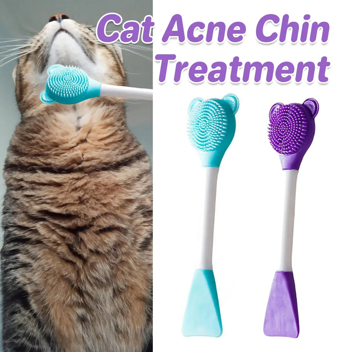 Cat Cleaning Silicone Brush Pet Toothbrush Dog Cleaning Brush Grooming Tool - Purple
