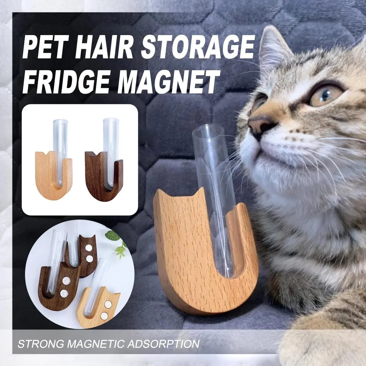 Pet Hair Memorial Box Fridge Magnet Keepsake Whisker Collector Storage Case - Black walnut