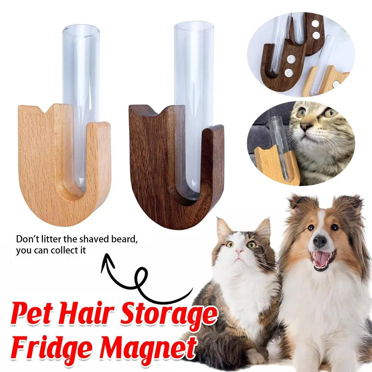 Pet Hair Memorial Box Fridge Magnet Keepsake Whisker Collector Storage Case - Black walnut